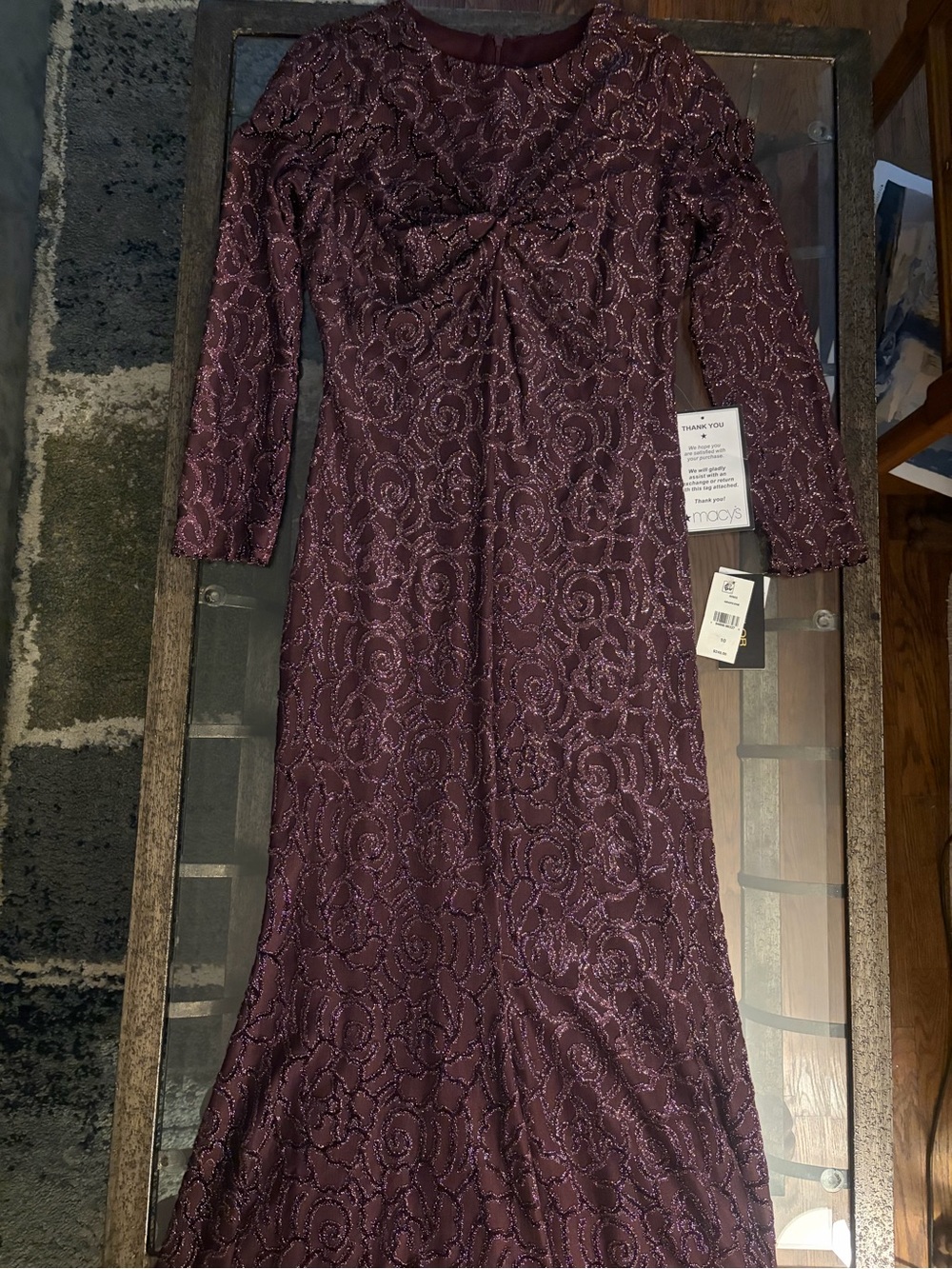 NWT Taylor Long Sleeve Sequin Lace Dress in Plum